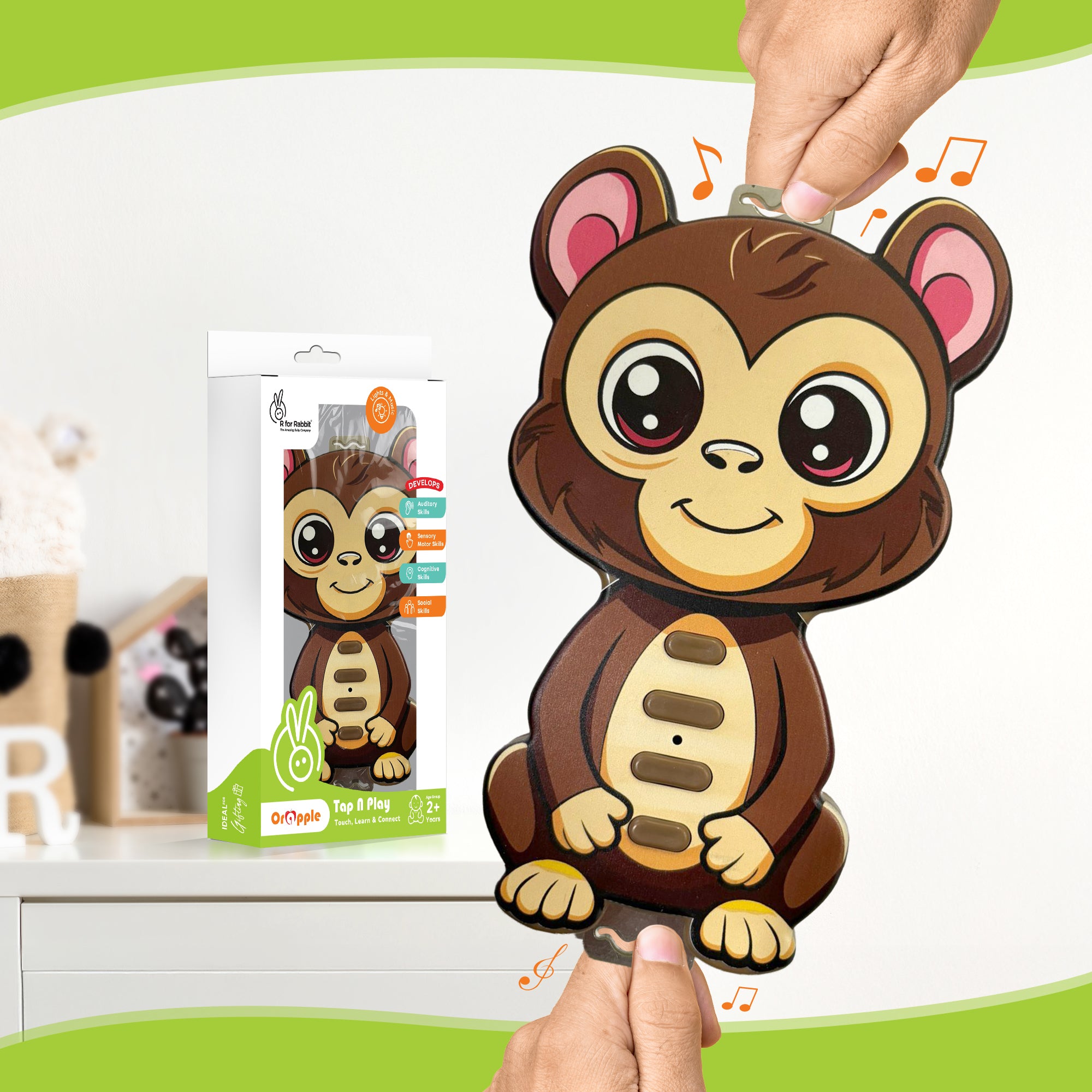 Orapple Tap N Play Musical Learning Toy with 4 Fun Modes Toy for Kids 2+ Years - Monkey