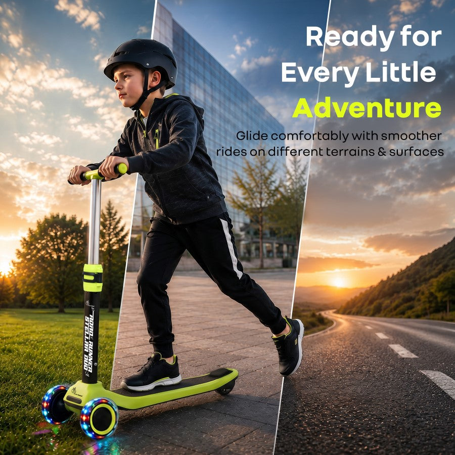 Road Runner Stellar Duo 2 in 1 Kick Scooter with Detachable Seat - Sit & Stand Scooter for Toddlers - Adjustable Height - LED PU Wheels - ABEC 7 Bearings - BIS Certified - Age 3+ Years - Neon Black