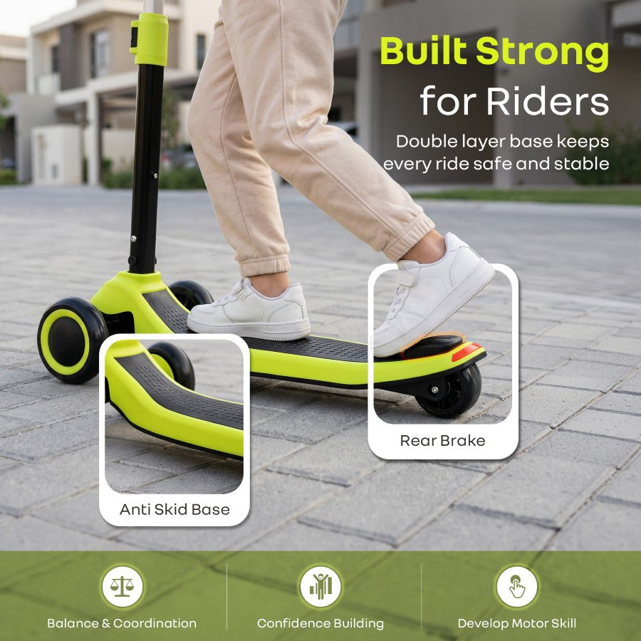 Road Runner Stellar Duo 2 in 1 Kick Scooter with Detachable Seat - Sit & Stand Scooter for Toddlers - Adjustable Height - LED PU Wheels - ABEC 7 Bearings - BIS Certified - Age 3+ Years - Neon Black