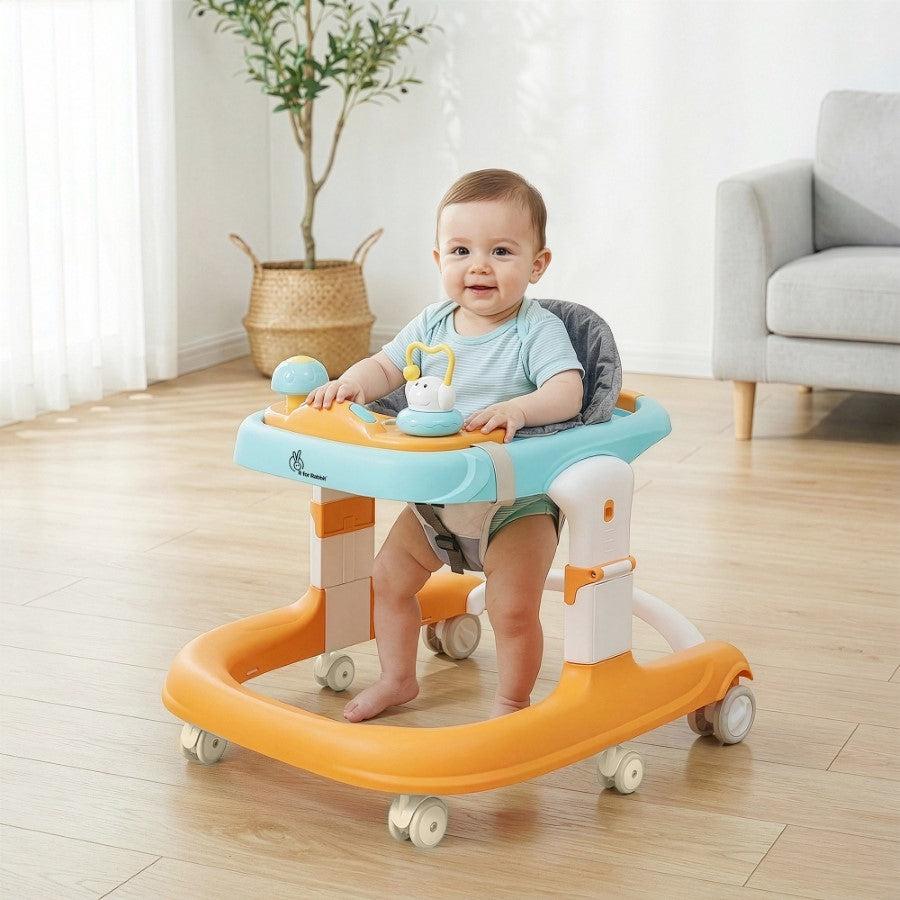 Little Feet Sportz Baby Walker 2-in-1 Walker Turn Push Walker - Orange Blue