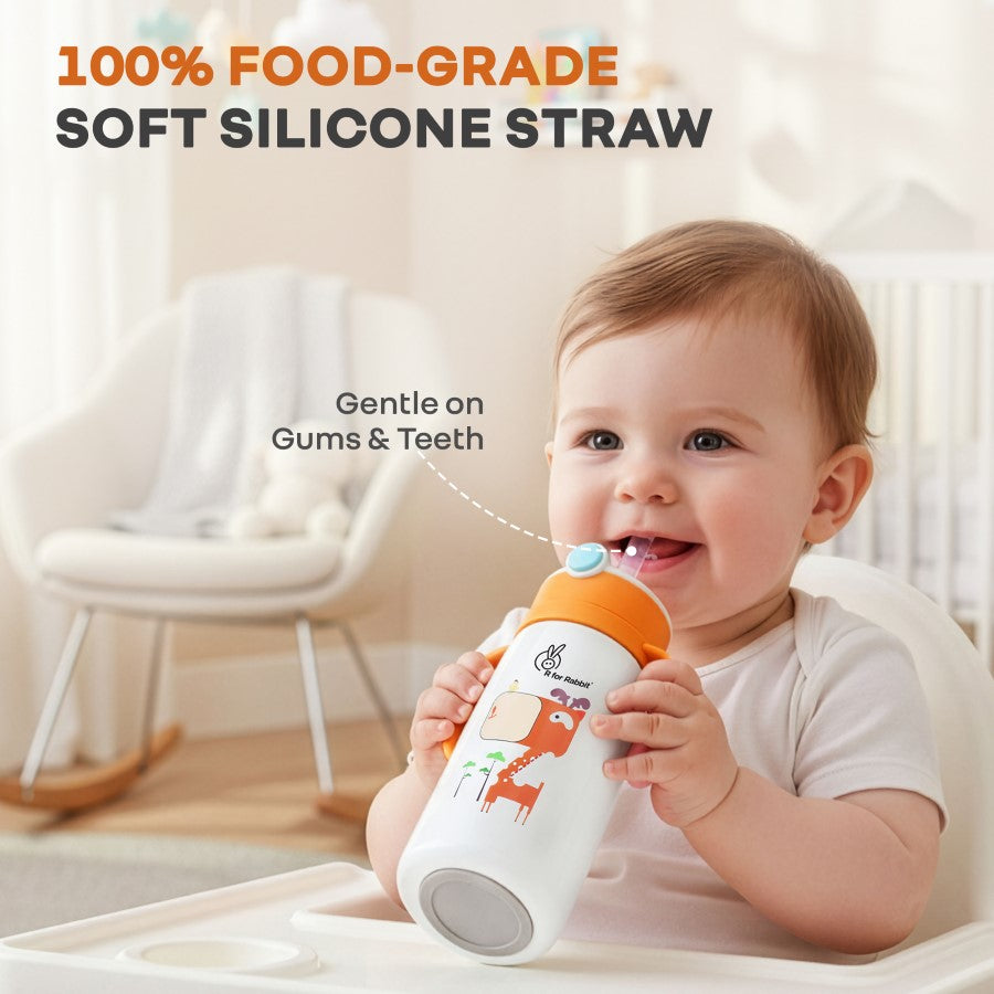 Steebo Safari Stainless Steel Sipper Bottle for Kids 500ml - Orange Giffy