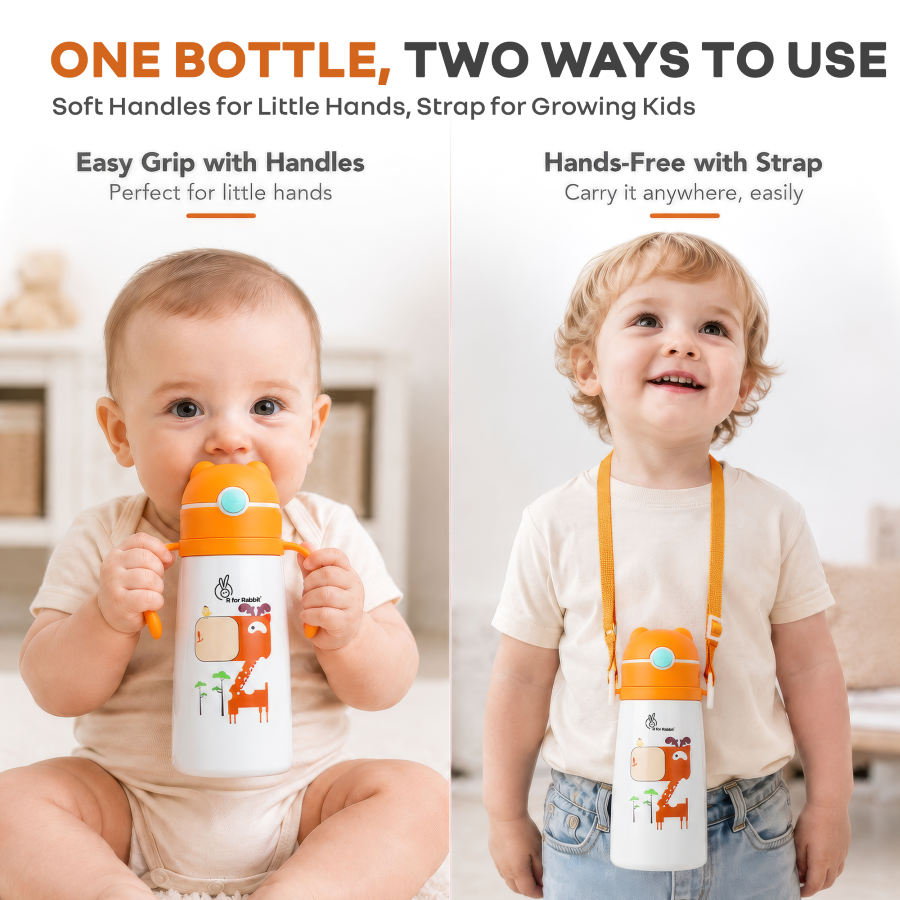 Steebo Safari Stainless Steel Sipper Bottle for Kids 500ml - Orange Giffy
