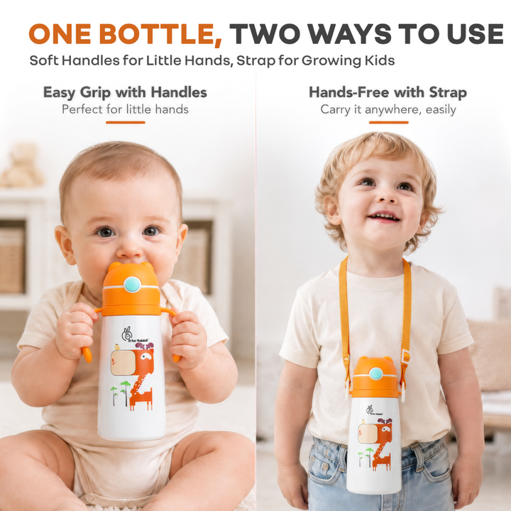 Steebo Safari Stainless Steel Sipper Bottle for Kids 500ml - Orange Giffy