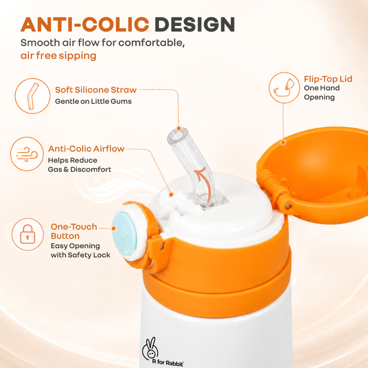 Steebo Safari Stainless Steel Sipper Bottle for Kids 500ml - Orange Giffy