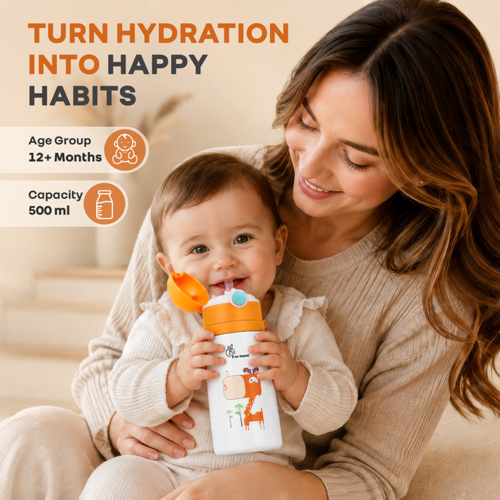 Steebo Safari Stainless Steel Sipper Bottle for Kids 500ml - Orange Giffy