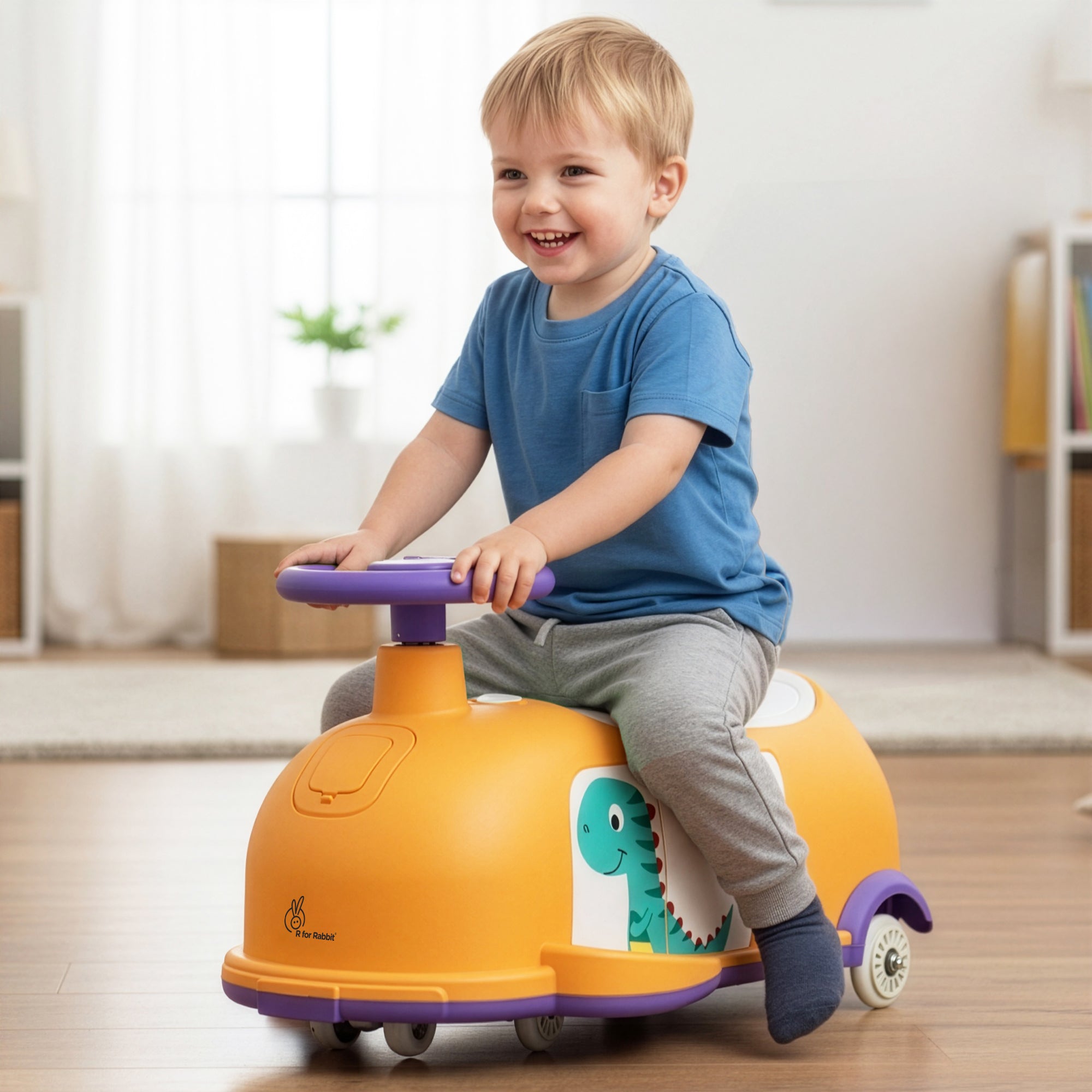 Iya Iya Poppy 3 in 1 Kids Ride On Swing Car, Push Ride & Pull Along, Stable Triangular Structure, Inbuilt Toy Compartment Age 2+ Years - Orange Purple