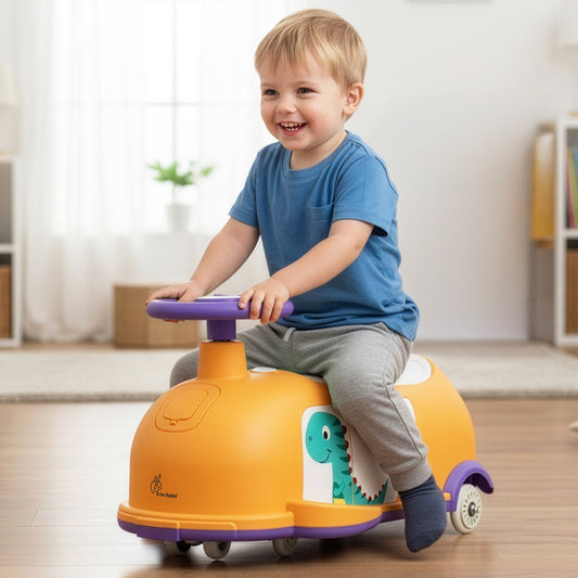 Iya Iya Poppy 3 in 1 Kids Ride On Swing Car, Push Ride & Pull Along, Stable Triangular Structure, Inbuilt Toy Compartment Age 2+ Years - Orange Purple