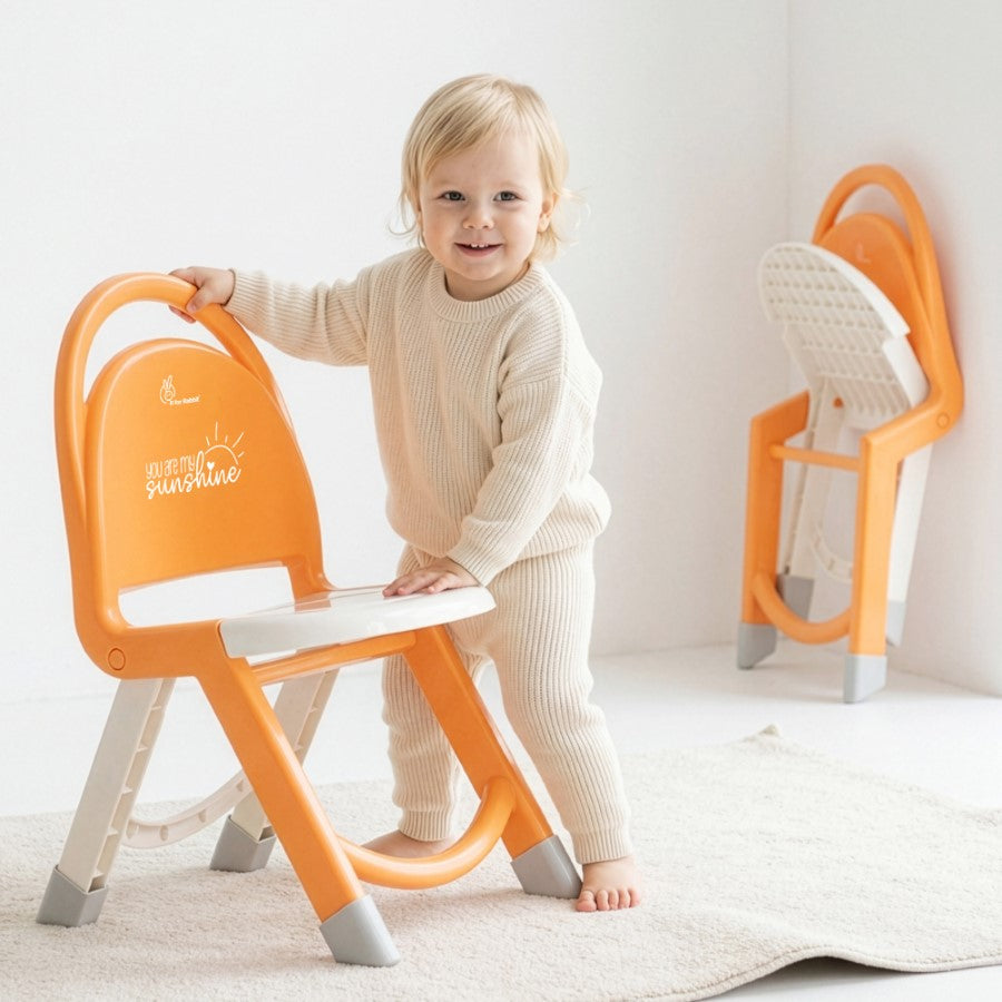 Jelly Bean Zippy Foldable Kids Chair - Ergonomic, Durable PP Material, Triangular Stable Structure, Travel-Friendly & Multi-Activity Chair (1-8 Years) - Orange White