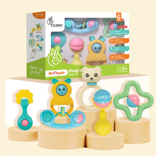 Pack of 6 Baby Rattle Set Jingle Joy (Multi) BPA-Free - R for Rabbit