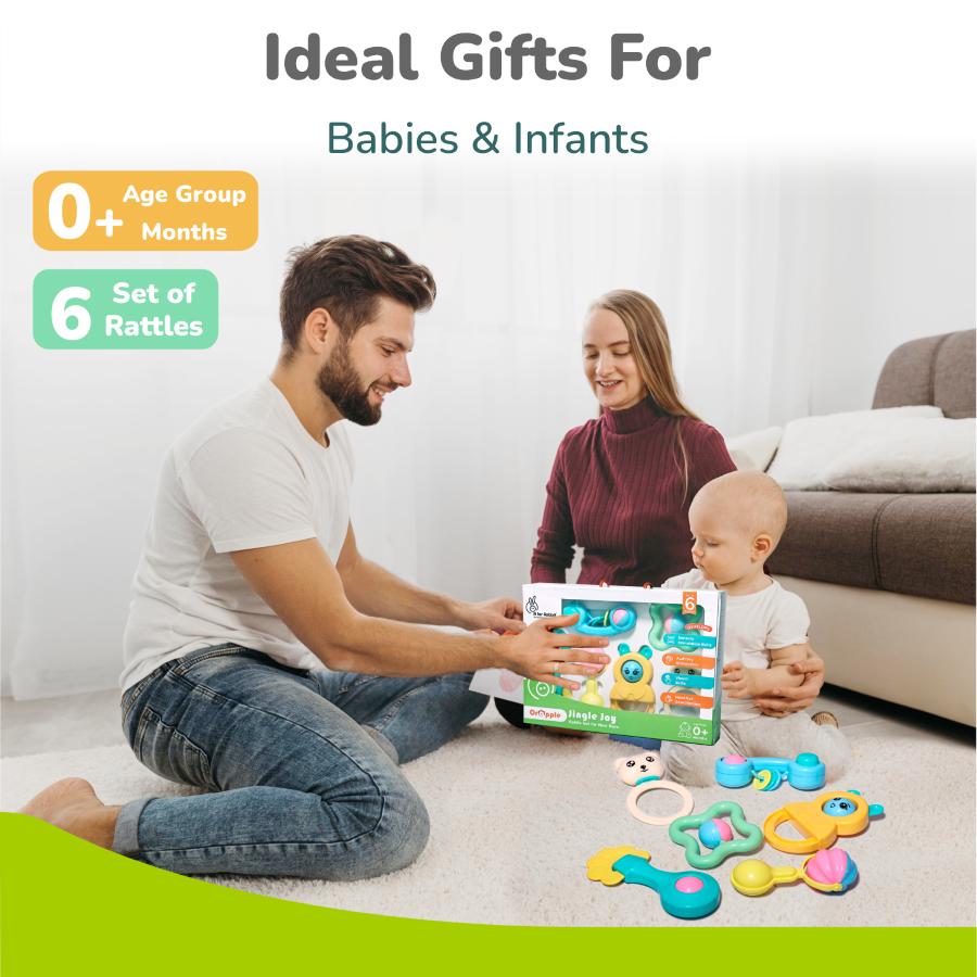 Jingle Java 6 Pack Pack of 6 Baby Rattle Set Jingle Joy (Multi) BPA-Free - R for Rabbit
