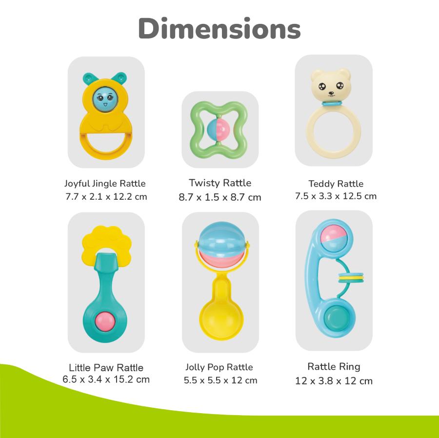 Jingle Java 6 Pack Pack of 6 Baby Rattle Set Jingle Joy (Multi) BPA-Free - R for Rabbit
