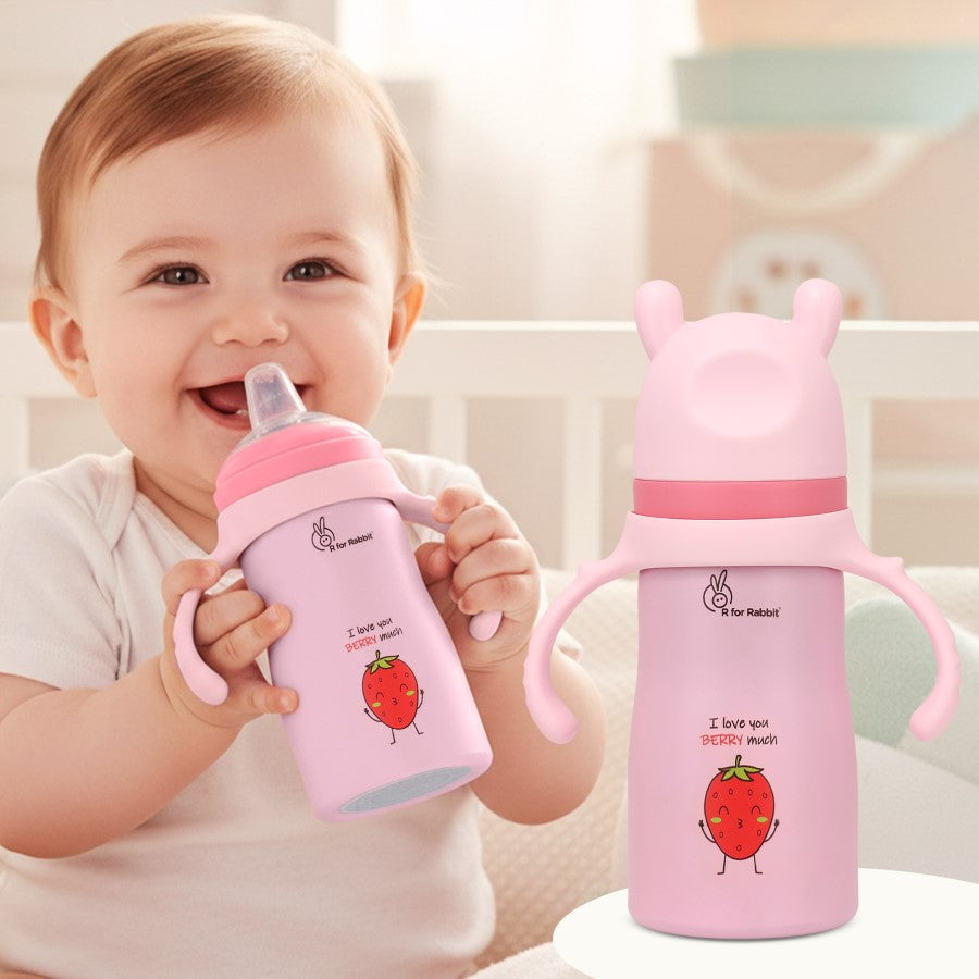 Steebo Fusion Spout Cup Stainless Steel Bottle For Kids, 270ml Leak Proof - Pink