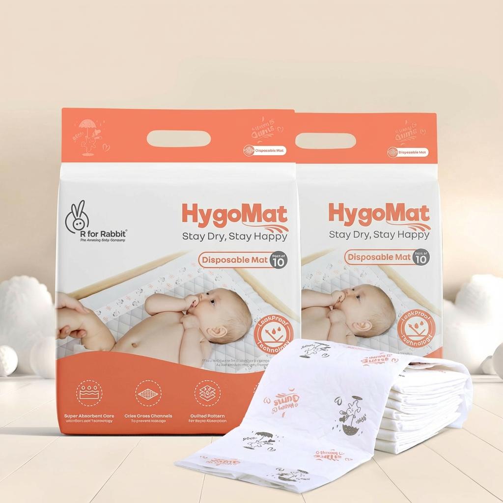 HygoMat – Soft, Anti-Bacterial & Leak-Proof Disposable Hygiene Mat for Babies - White Bunny Pack of 2