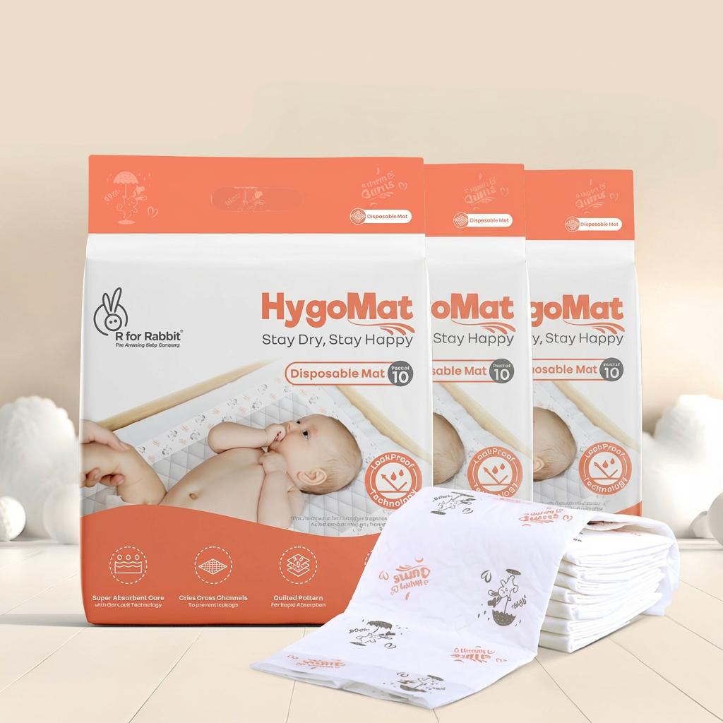 HygoMat – Soft, Anti-Bacterial & Leak-Proof Disposable Hygiene Mat for Babies - White Bunny Pack of 3