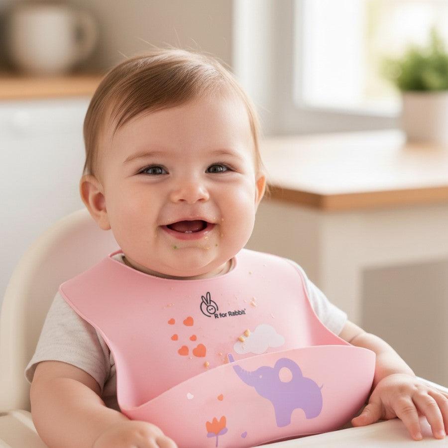 Safari Silicone Bib For Baby Comfortable Soft And Built-in Food Pocket - Peach