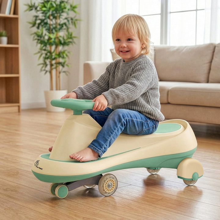 Iya Iya Drift Swing Car - Inbuilt Music, Scratch Free PU Led Wheels, Up to 125 Kgs Capacity - Peach Green