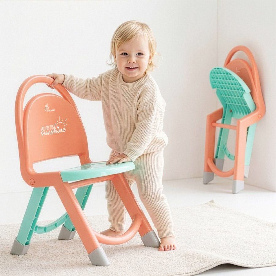 Jelly Bean Zippy Foldable Kids Chair - Ergonomic, Durable PP Material, Triangular Stable Structure, Travel-Friendly & Multi-Activity Chair (1-8 Years) - Peach Green