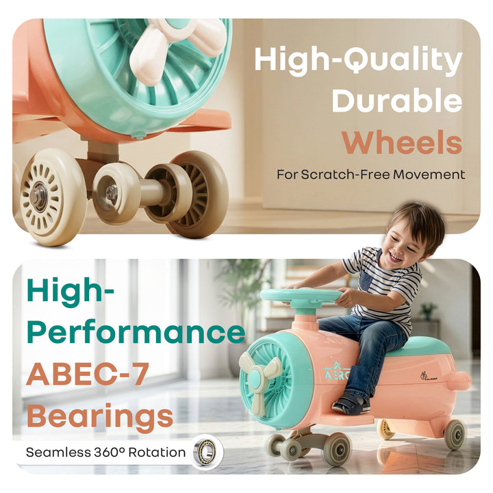 R for Rabbit Iya Iya Aero Ace 2-in-1 Swing Car Ride On for Kids with Toy Storage, Smooth Wheels & ABEC 7 Bearing