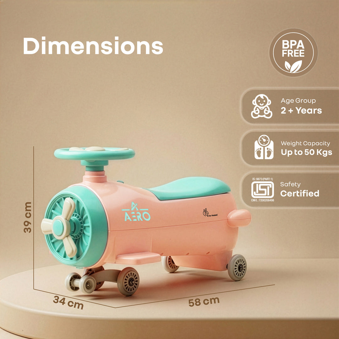 R for Rabbit Iya Iya Aero Ace 2-in-1 Swing Car Ride On for Kids with Toy Storage, Smooth Wheels & ABEC 7 Bearing