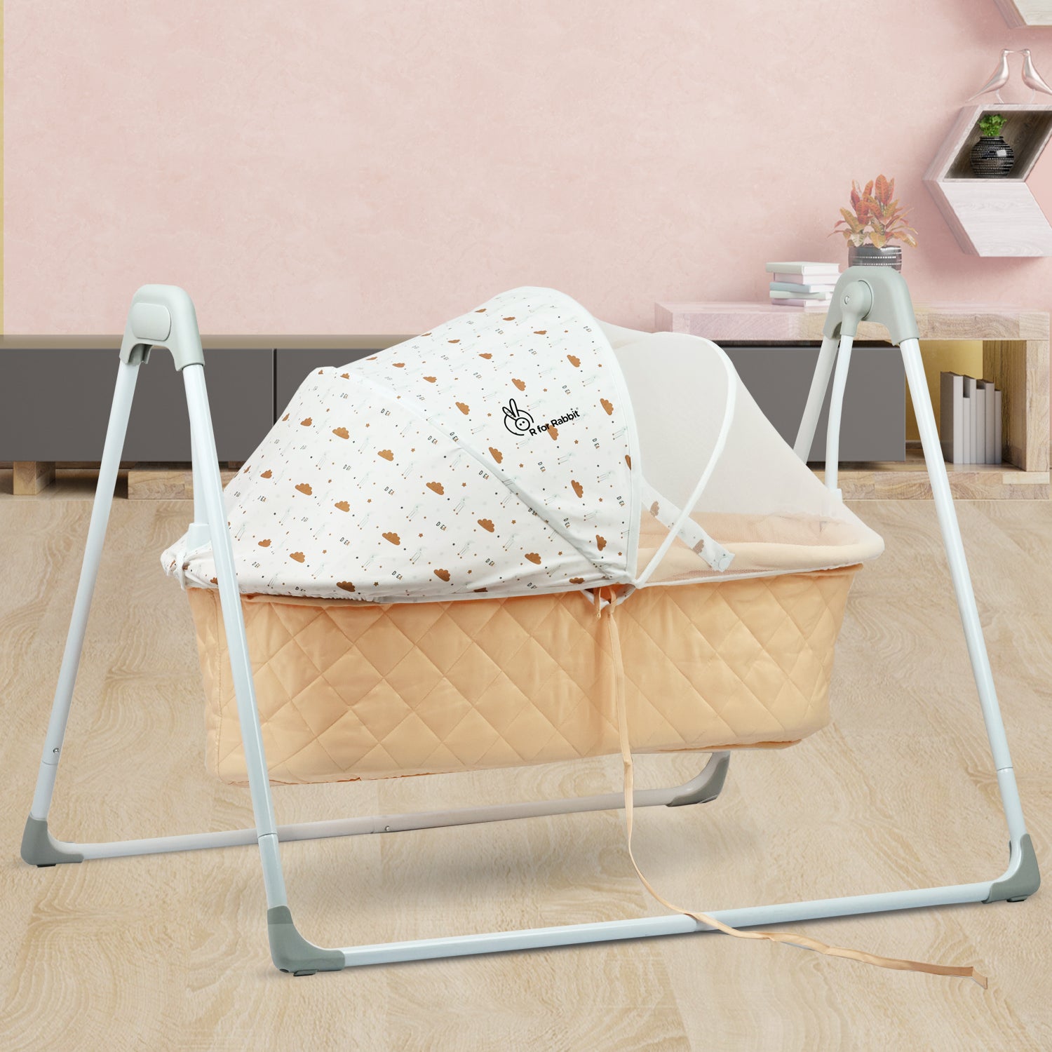 Lullabies Manual Baby Cradle Safe & Comfortable Baby Bed - Peach Multi