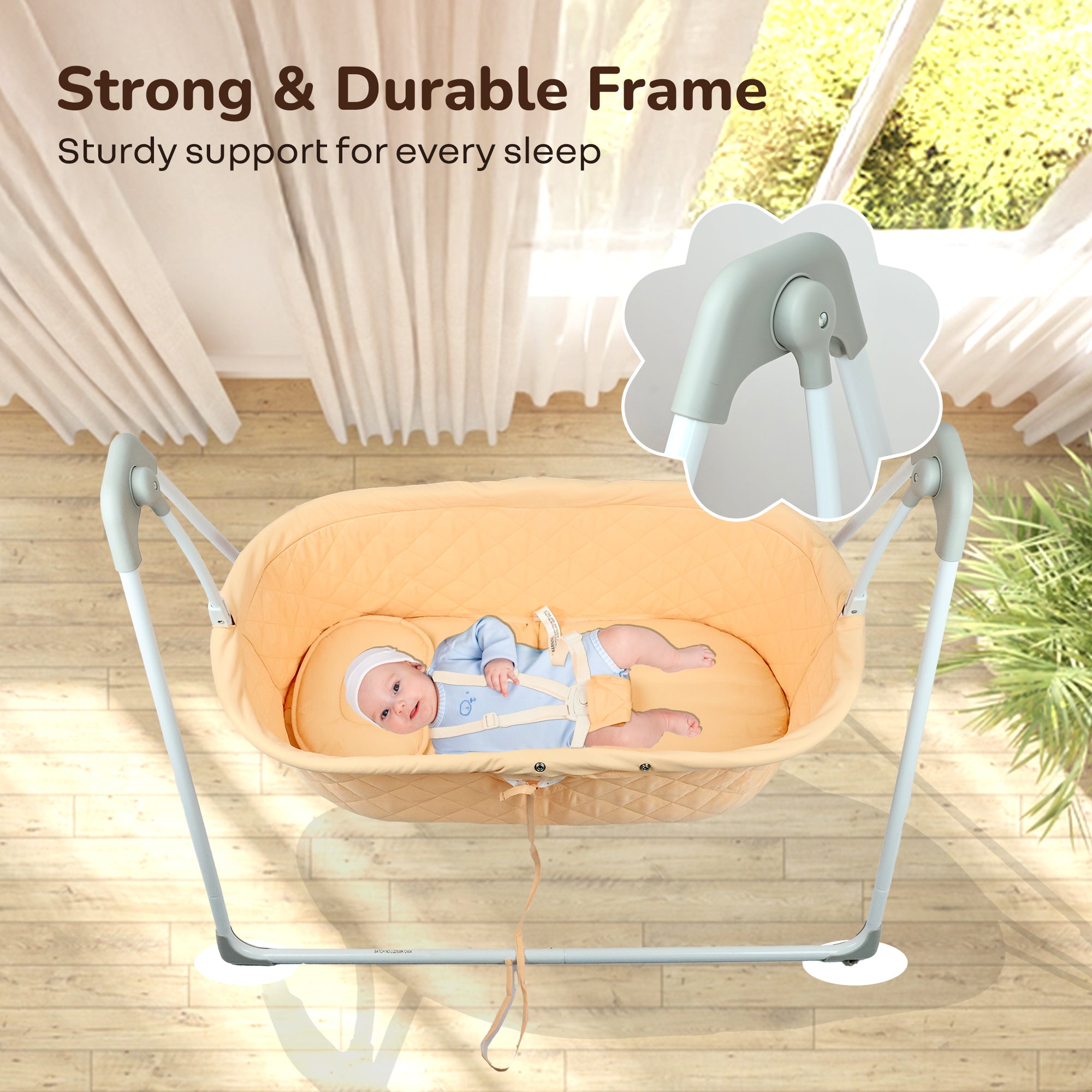 Lullabies Manual Baby Cradle (Peach Multi) Gentle Swing - R for Rabbit