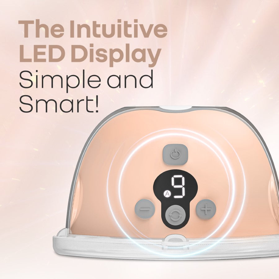 Product with LED display and text 'The Intuitive LED Display Simple and Smart!' on a light pink background