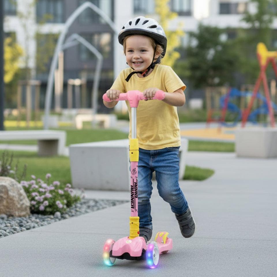Road Runner Scooter For Kids - PU LED Wheels, 4 Level Height Adjustment, Anti Slip Deck, Safety Certified, 3-Wheel scooter, Easy use, 3-7years - Pink