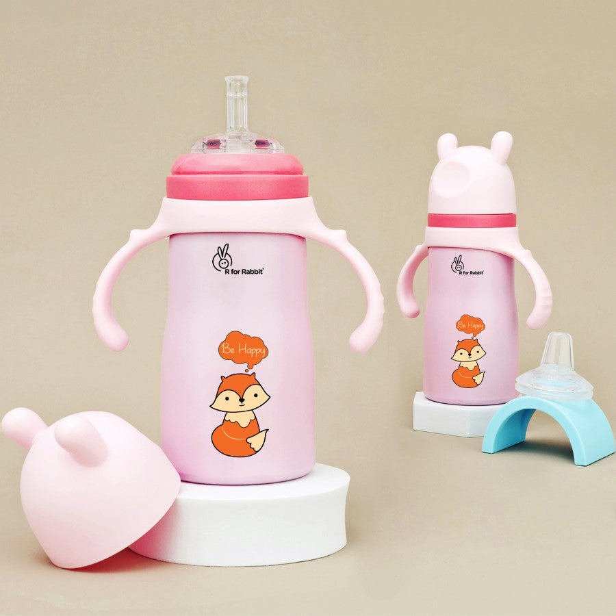 Steebo Tiny Tales 2-in-1 Spout Straw Stainless Steel Sipper Bottle for Kids