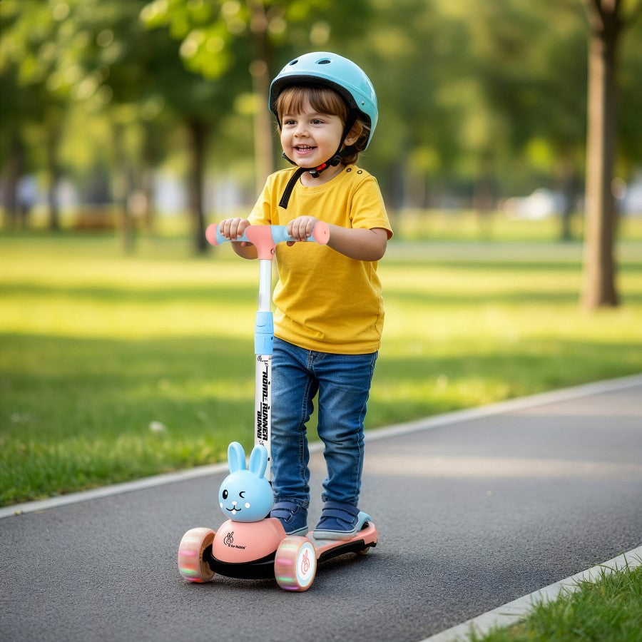 Road Runner Bunny Scooter For Kids With PU LED Wheels - Pink Blue