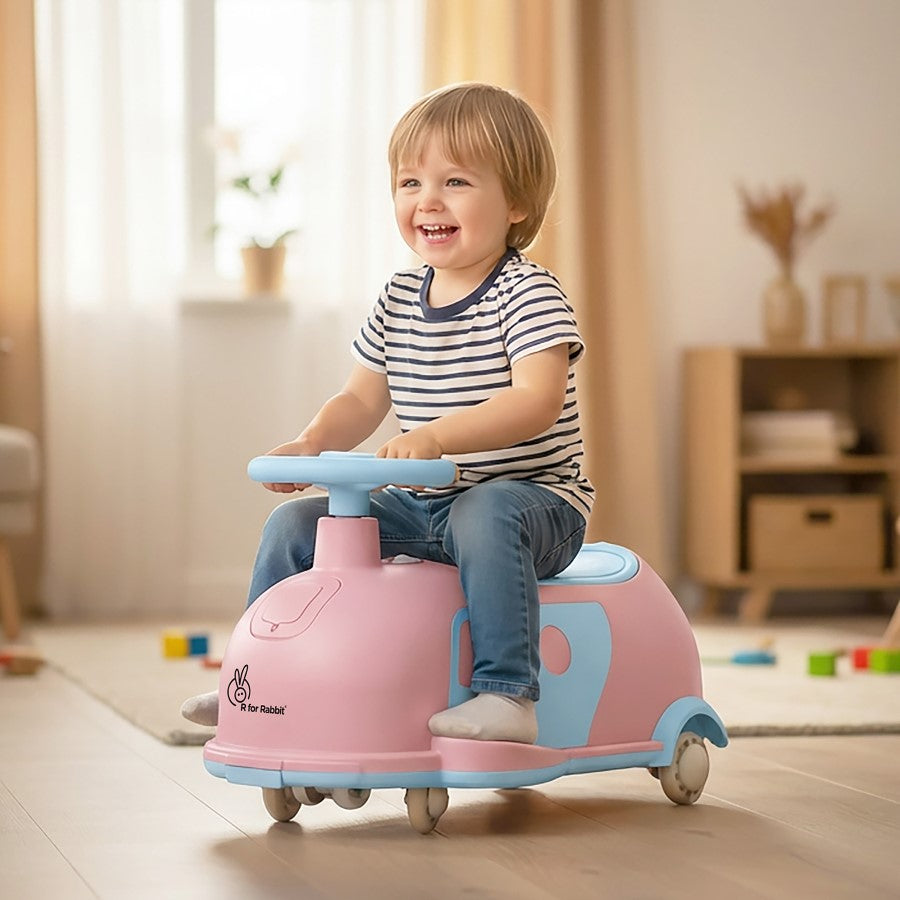 Iya Iya Caravan Swing car – 3-in-1 Multipurpose Ride-On with PU LED Wheels - Pink Blue