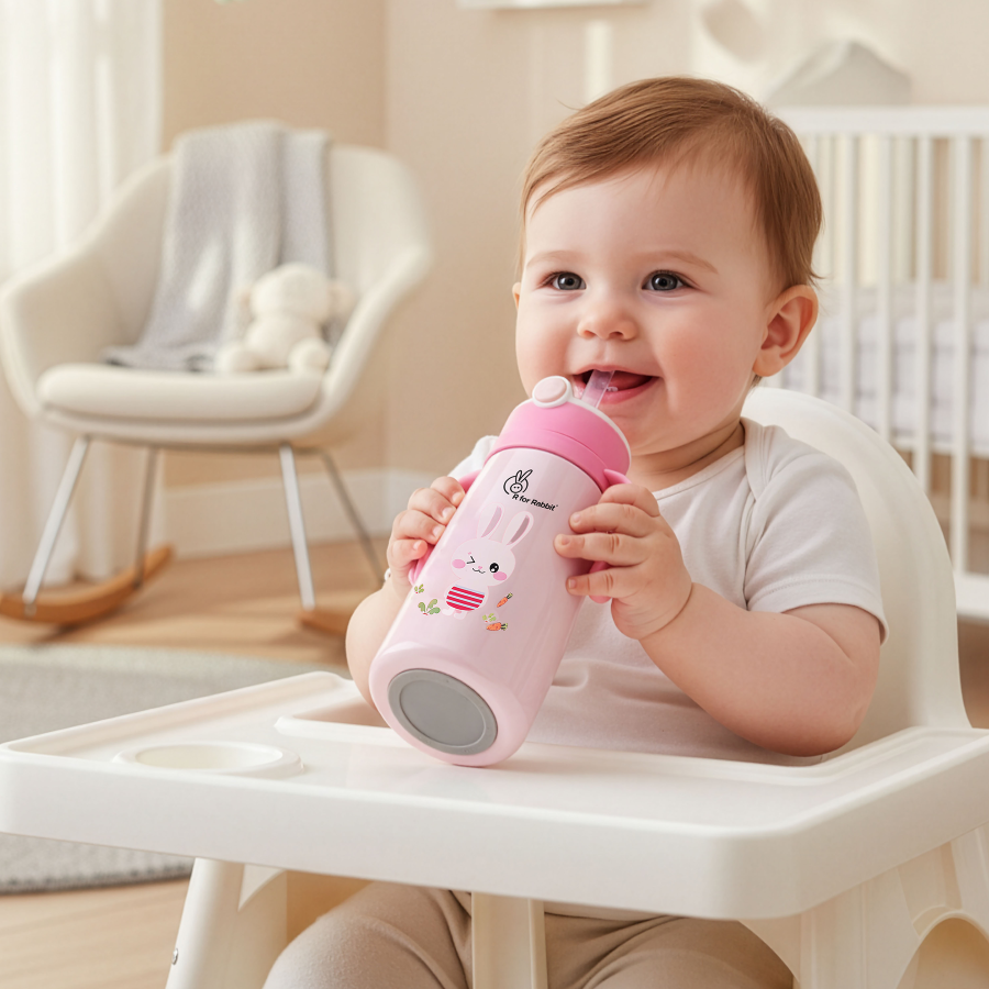 Steebo Safari Stainless Steel Sipper Bottle for Kids 500ml - Pink Bunny