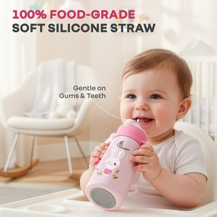 Steebo Safari Stainless Steel Sipper Bottle for Kids 500ml - Pink Bunny