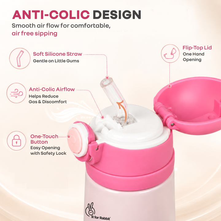 Steebo Safari Stainless Steel Sipper Bottle for Kids 500ml - Pink Bunny