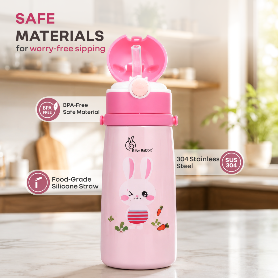 Steebo Safari Stainless Steel Sipper Bottle for Kids 500ml - Pink Bunny