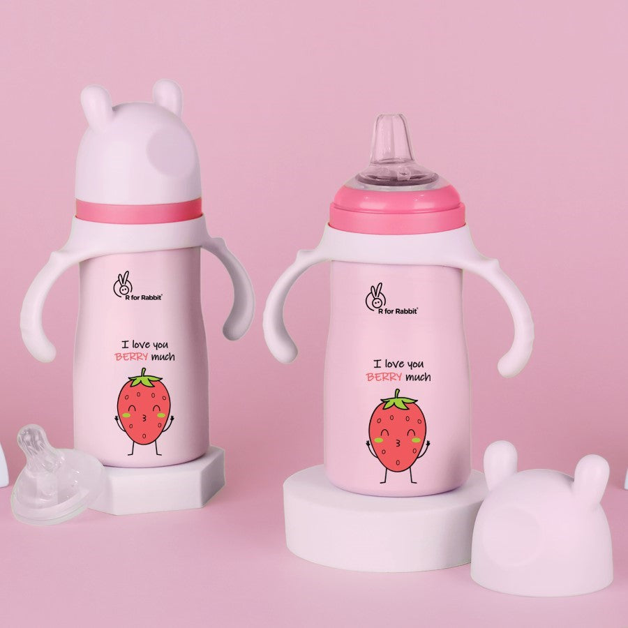 Steebo Fusion Spout Cup SS Bottle 270ml With Personalized Name - Pink