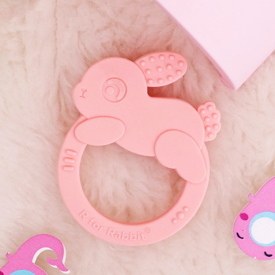 Tiny Bites Zoobie Baby Silicone Teethers Pack of 1 Crocodile, Rabbit, and Elephant - Pink