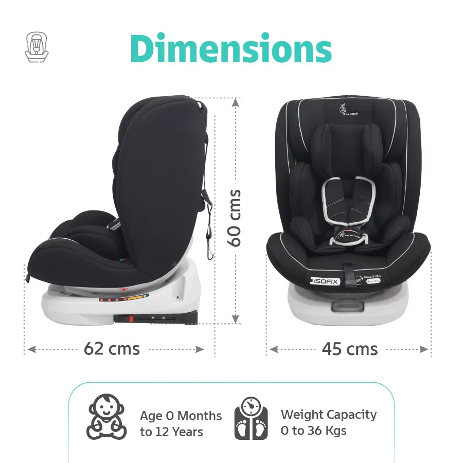 Jack N Jill Grand ISOFIX Car Seat for kids 0-12 Years Safety Certified, 5-Point Safety Harness, Removable Seat Cover, Adjustable Head Rest