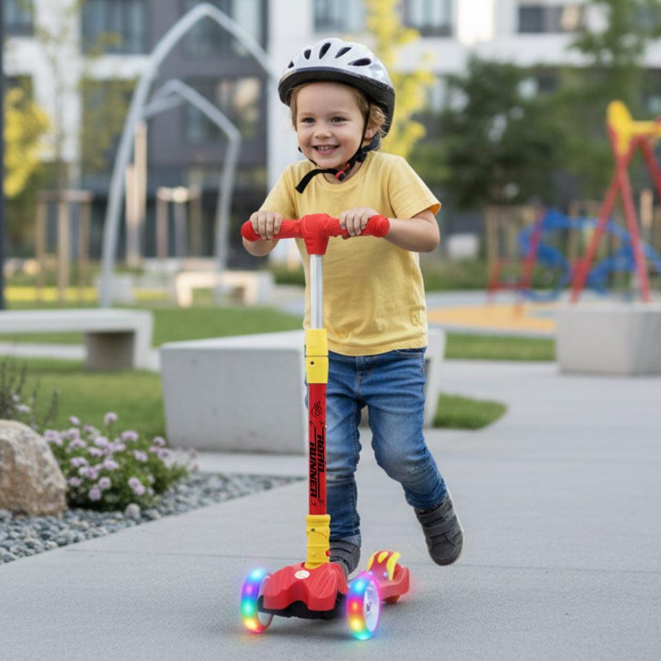 Road Runner Scooter For Kids - PU LED Wheels, 4 Level Height Adjustment, Anti Slip Deck, Safety Certified, 3-Wheel scooter, Easy use, 3-7years - Red