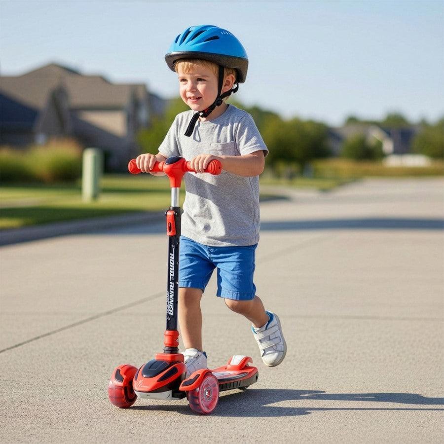 Road Runner Racer Scooter - PU LED Wheels, 4 Level Height Adjustment, Anti Slip Deck - Red Black