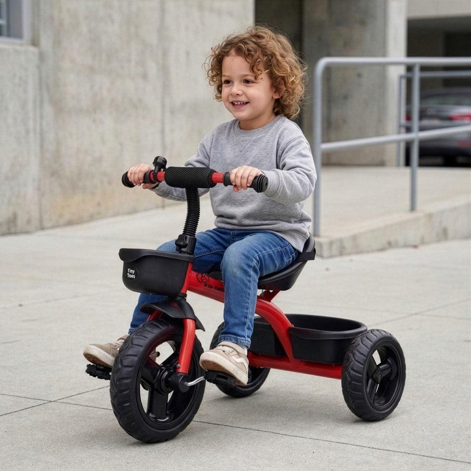 Tiny Toes T10 Ace Tricycle - Front & Back Basket, Seat Belt - Red