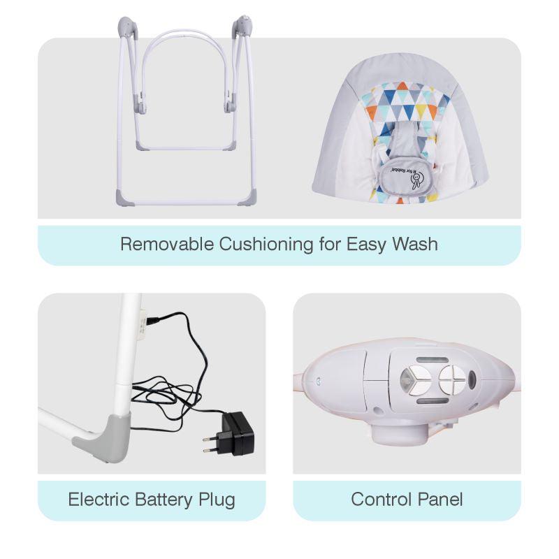 Snicker Speed Snicker Automatic Baby Swing (Grey Multi) Remote 5-Speed - R for Rabbit