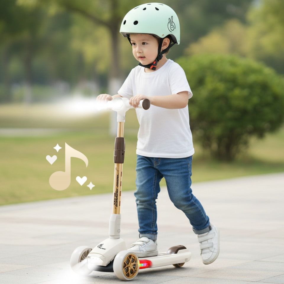 Road Runner Blaze Scooter For Kids With PU LED Wheels And LED lights - Cream Gold
