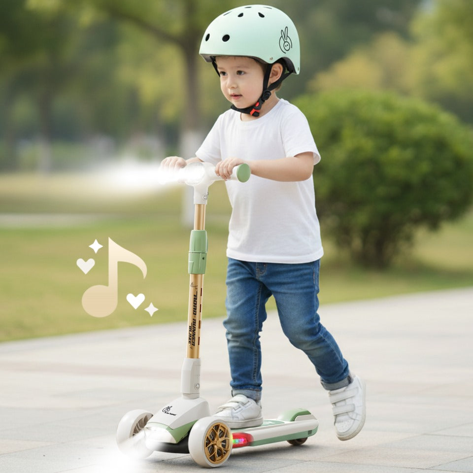 Road Runner Blaze Scooter For Kids With PU LED Wheels And LED lights - Green Gold