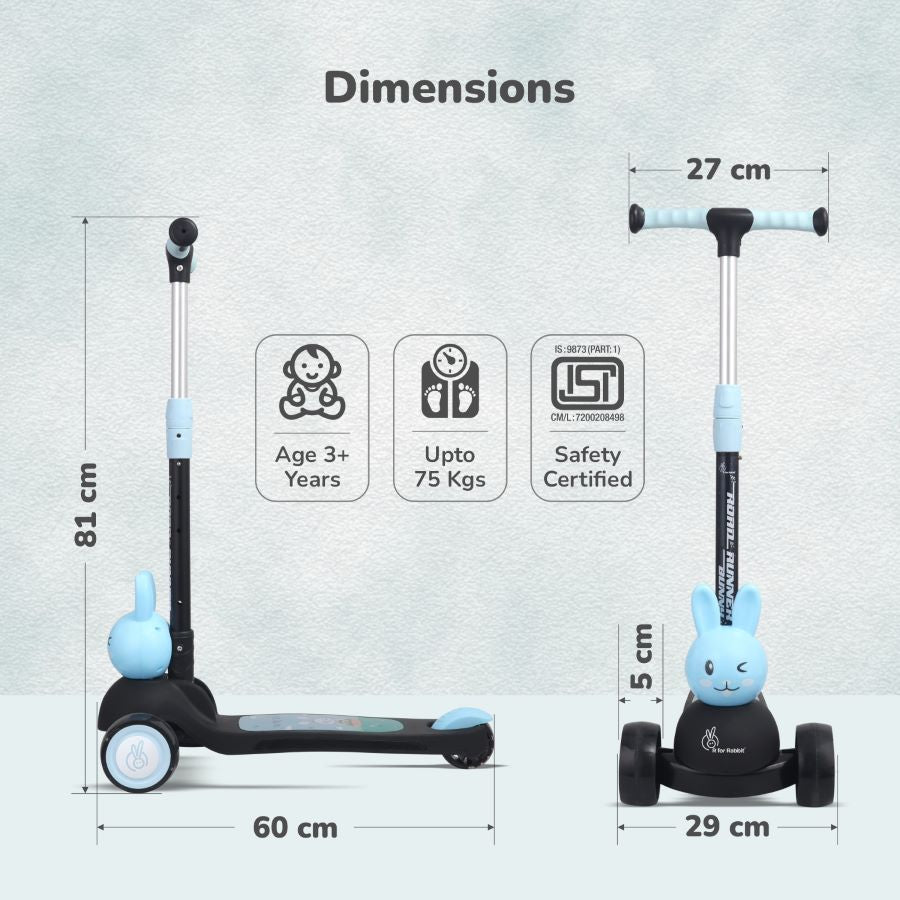 Road Runner Bunny Scooter For Kids With PU LED Wheels - R for Rabbit
