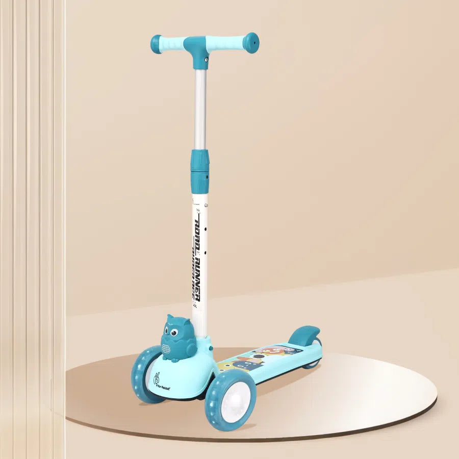 Road Runner Ryder Ace Kids Scooter with PU LED wheels & Multi-Level Height Adjustment - Lake Blue