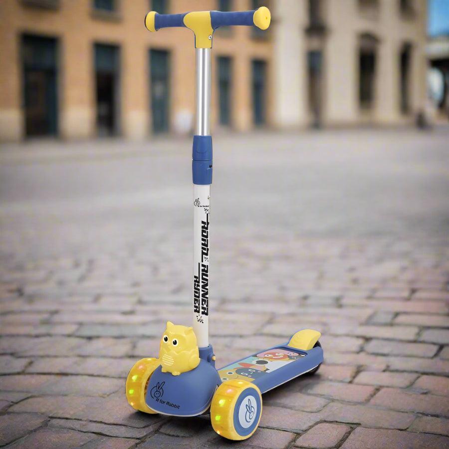 Road Runner Ryder Kids Scooter - PU LED wheels & Multi-Level Height Adjustment - Blue Yellow