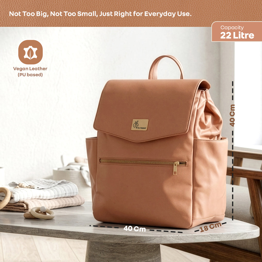 Vegan Leather Diaper Bag For Working Moms With Laptop Slot In Sand Brown