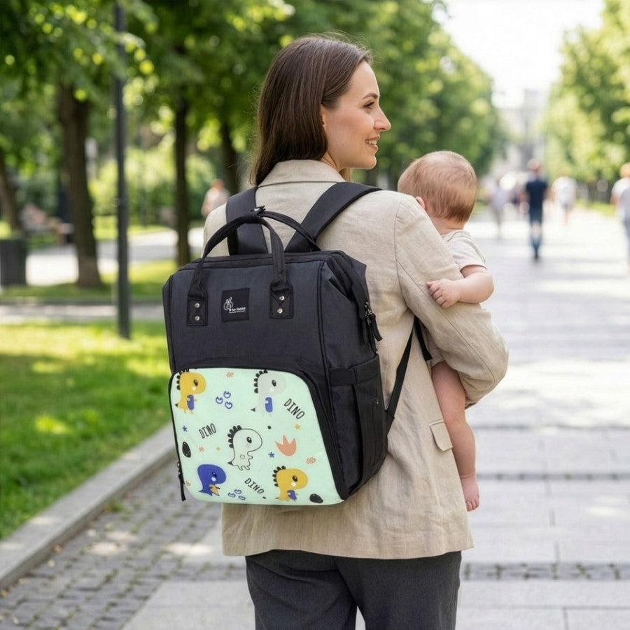 Caramello Dino Diaper Bag For Mother With 11 Pockets - Sea Green