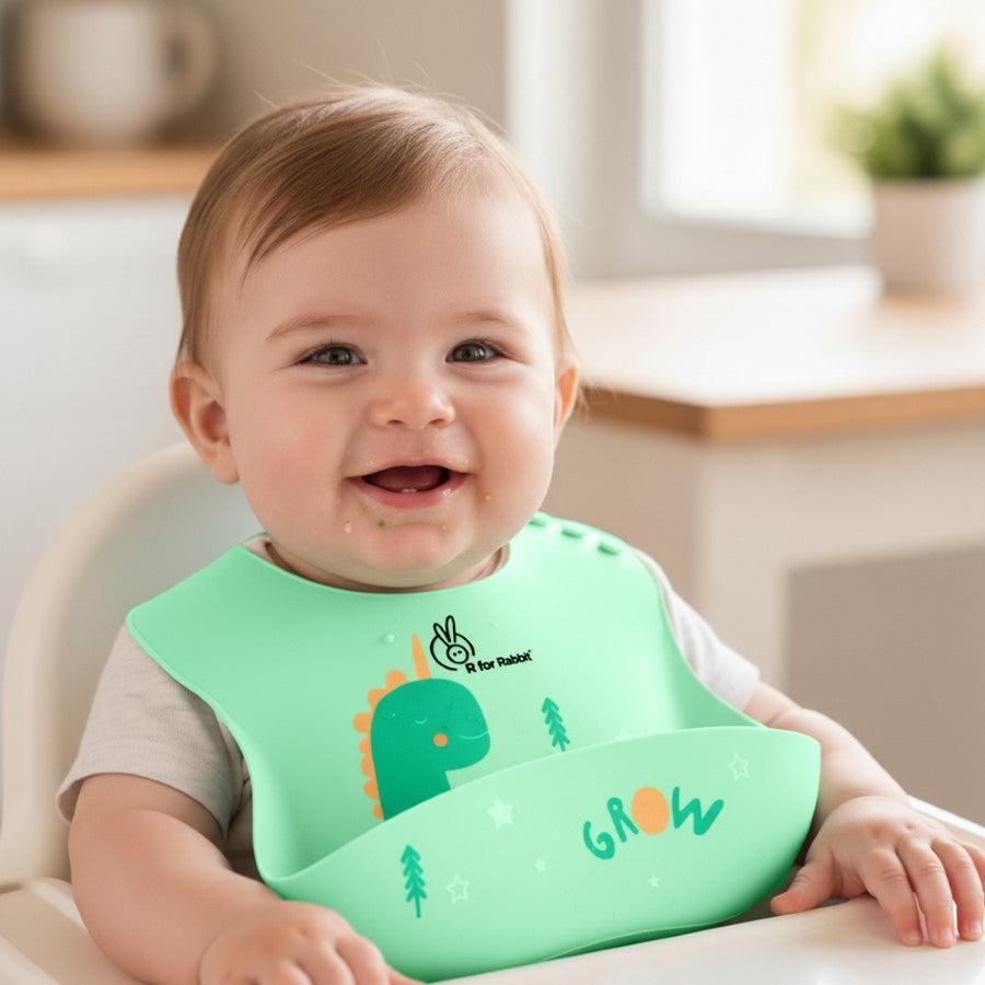 Safari Silicone Bib For Baby Comfortable Soft And Built-in Food Pocket - Sea Green