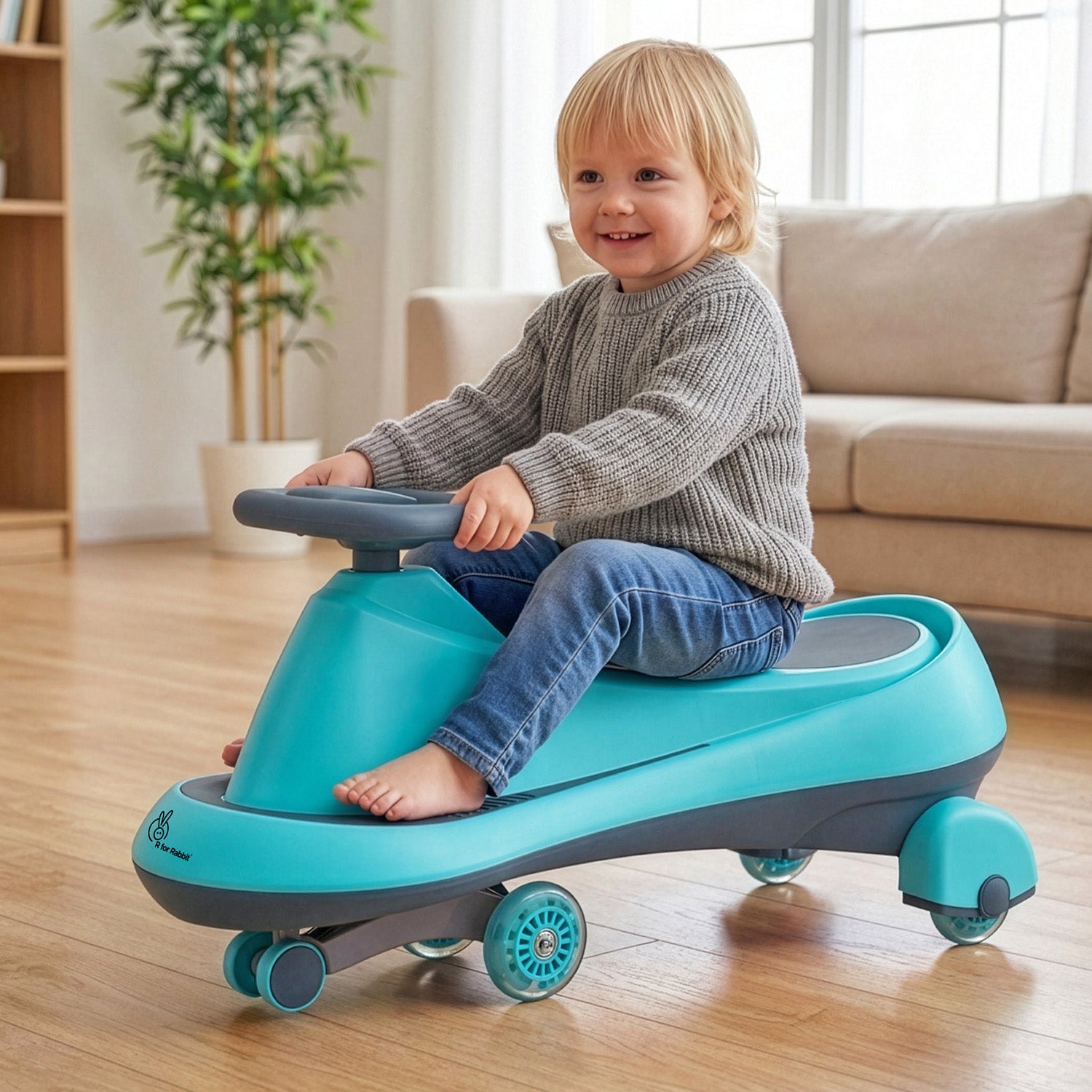 Iya Iya Drift Swing Car - Inbuilt Music, Scratch Free PU Led Wheels, Up to 125 Kgs Capacity - Sky Blue
